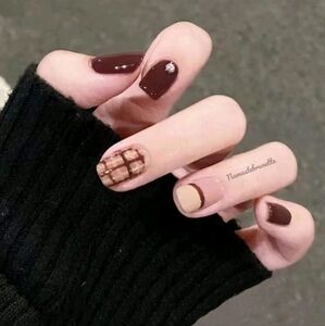 2/$16 Brown Plaid  Press On Nails